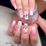 Flower design Pink and white design nails