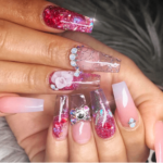 Red encapsulated Gel glitter nail design