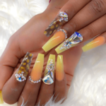 Yellow and orange Ombre Coffin Shaped Nails