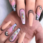 Pink orange and blue Pastel colored nail design soft nail art