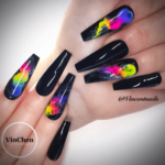 Black Smoke Coffin Shaped nail design