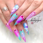 Pink purple turquoise Unicorn color nails 3d flowers