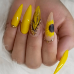 Sunflower yellow nails point tip design