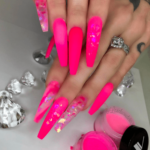 Fushcia acrylic nails art design ideas