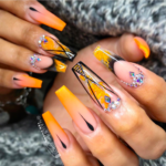 Orange Ombre princess cut nail