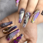 Nail Design with purple and gray
