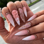 3D Ombre Flower stiletto nails