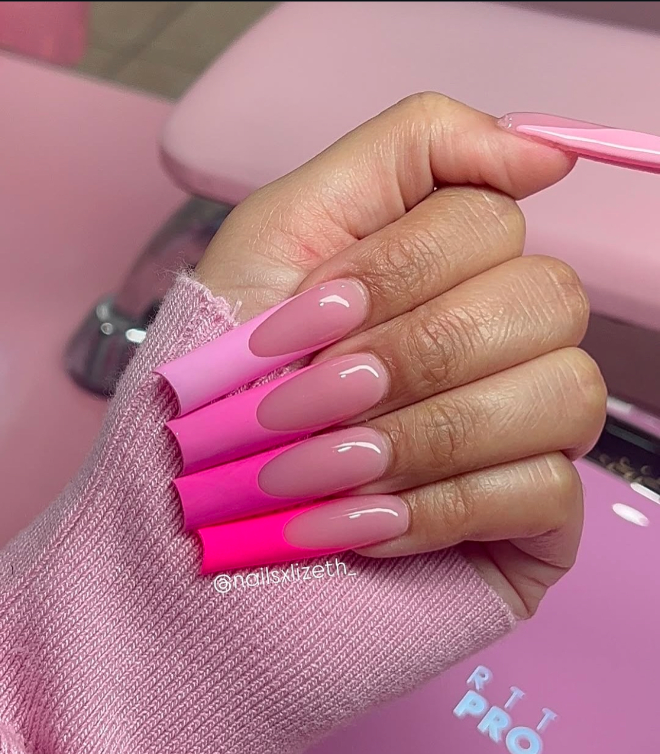 Pink Ombre Neon Nails Long Nails
